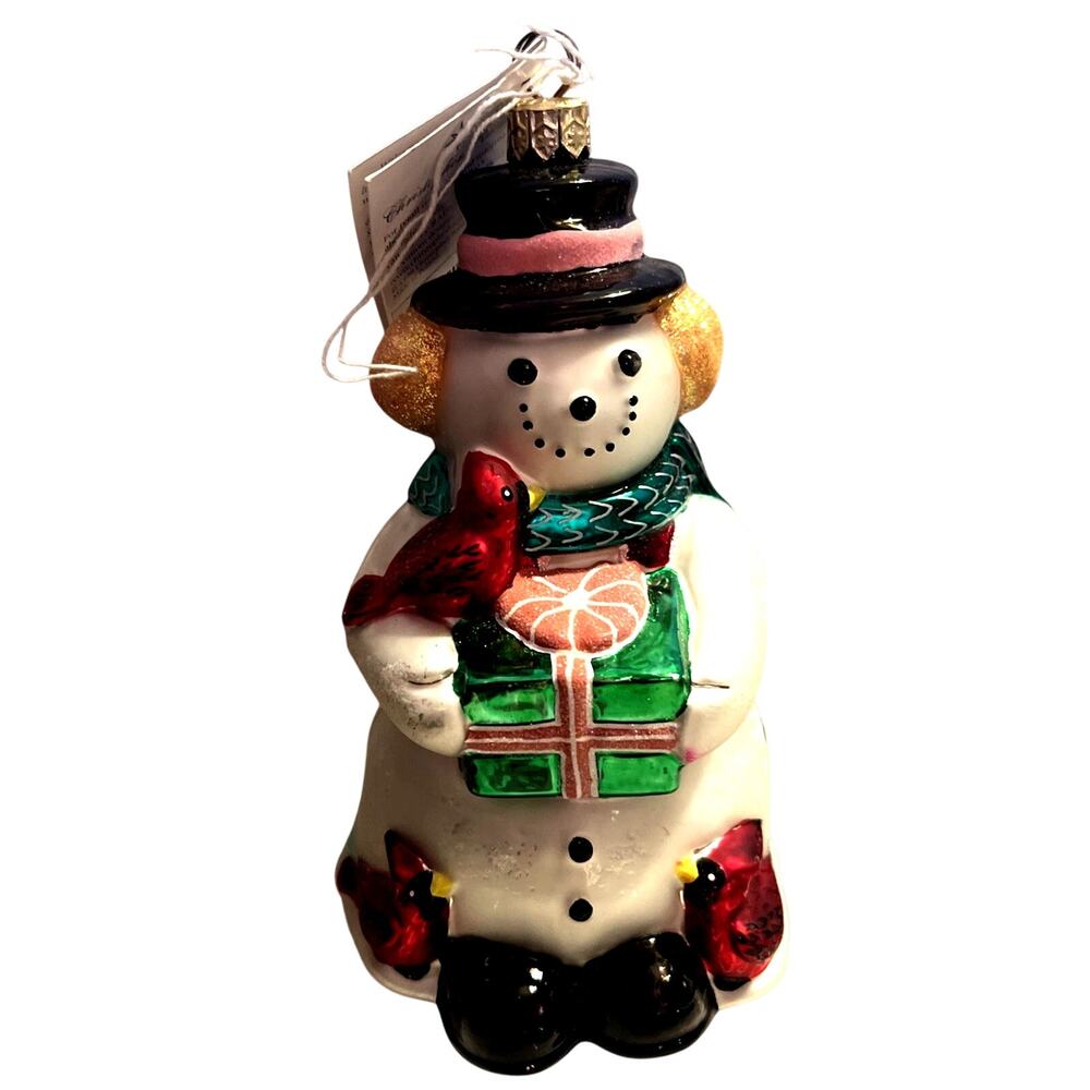 Christopher Radko SNOW GIFT Snowman Cardinals Christmas Ornament 993480